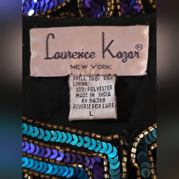 Vintage Laurence Kazar Silk Sequin Beaded Jacket Black Multicolor Size L - Picture 10 of 10
